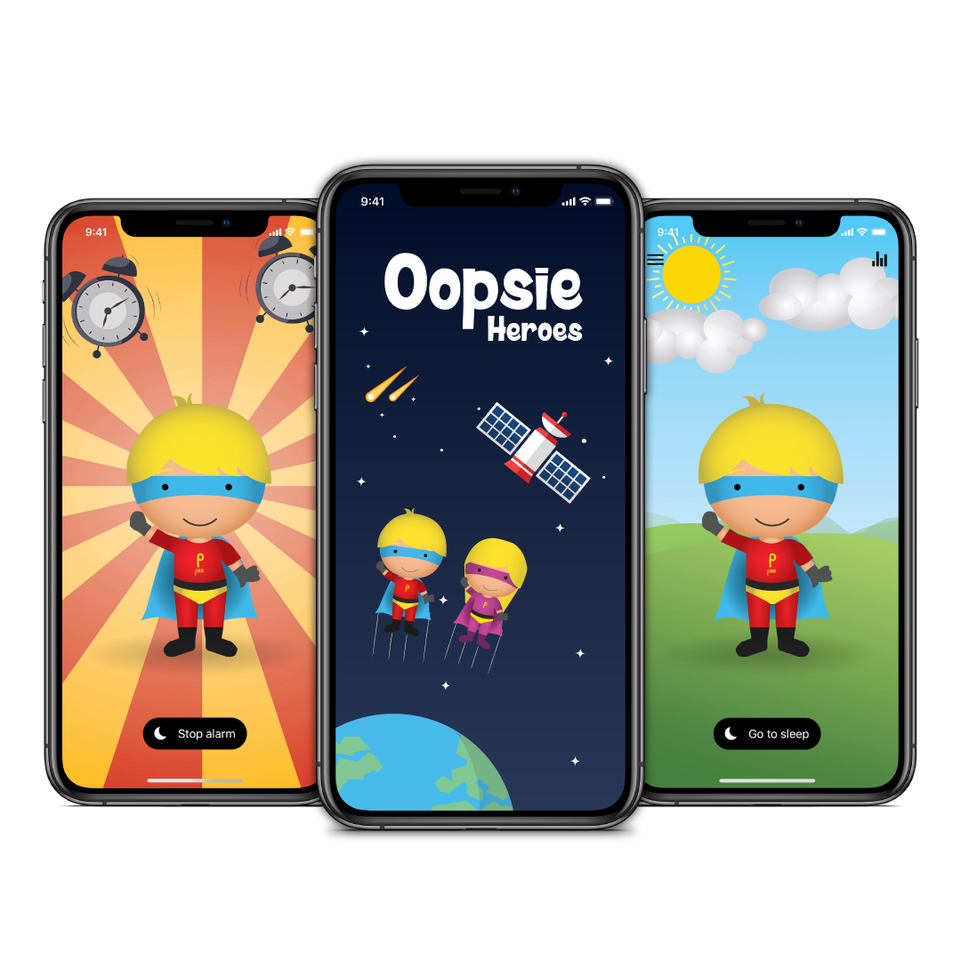 Oopsie Hereos App Mockup 3 Screens.
